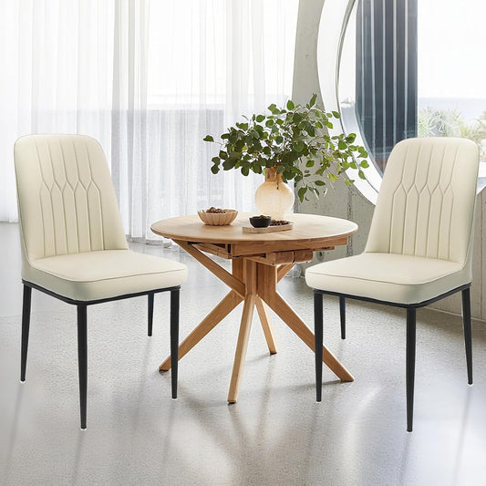 Durrafy Dining Chairs Set of 2 - Off-White Upholstered High Back Kitchen chair with Non-Slip Metal Legs