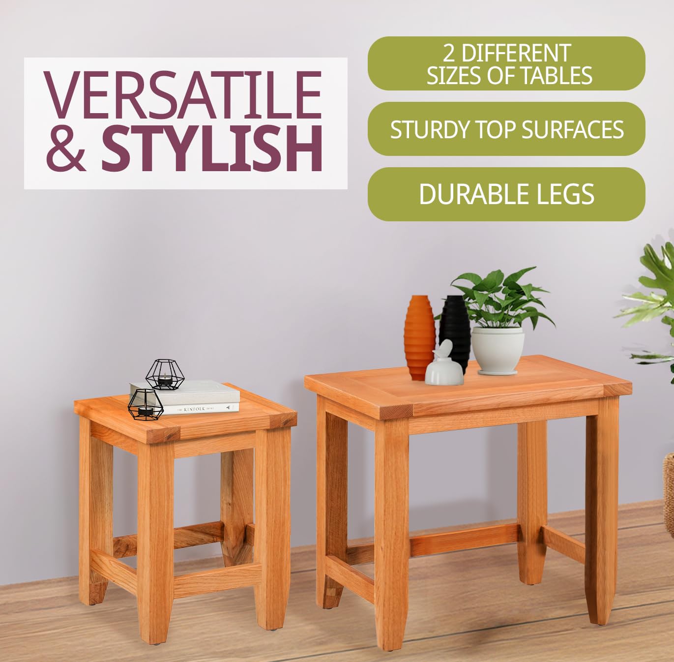 Hallowood Furniture Cotswold Oak Nest of Tables Set of 2, Fully Assembled