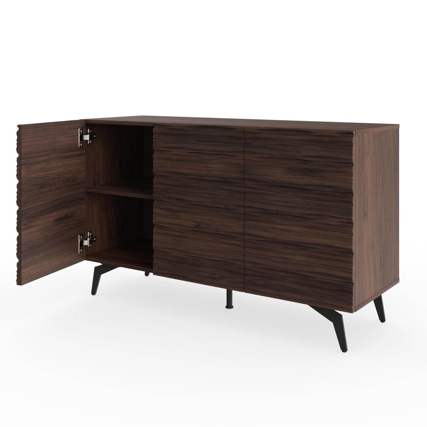 GFW Bantham Large Sideboard For Living Room. Modern Wooden Sideboard With Textured Finish, Walnut, H72.cm x W106cm x D39cm