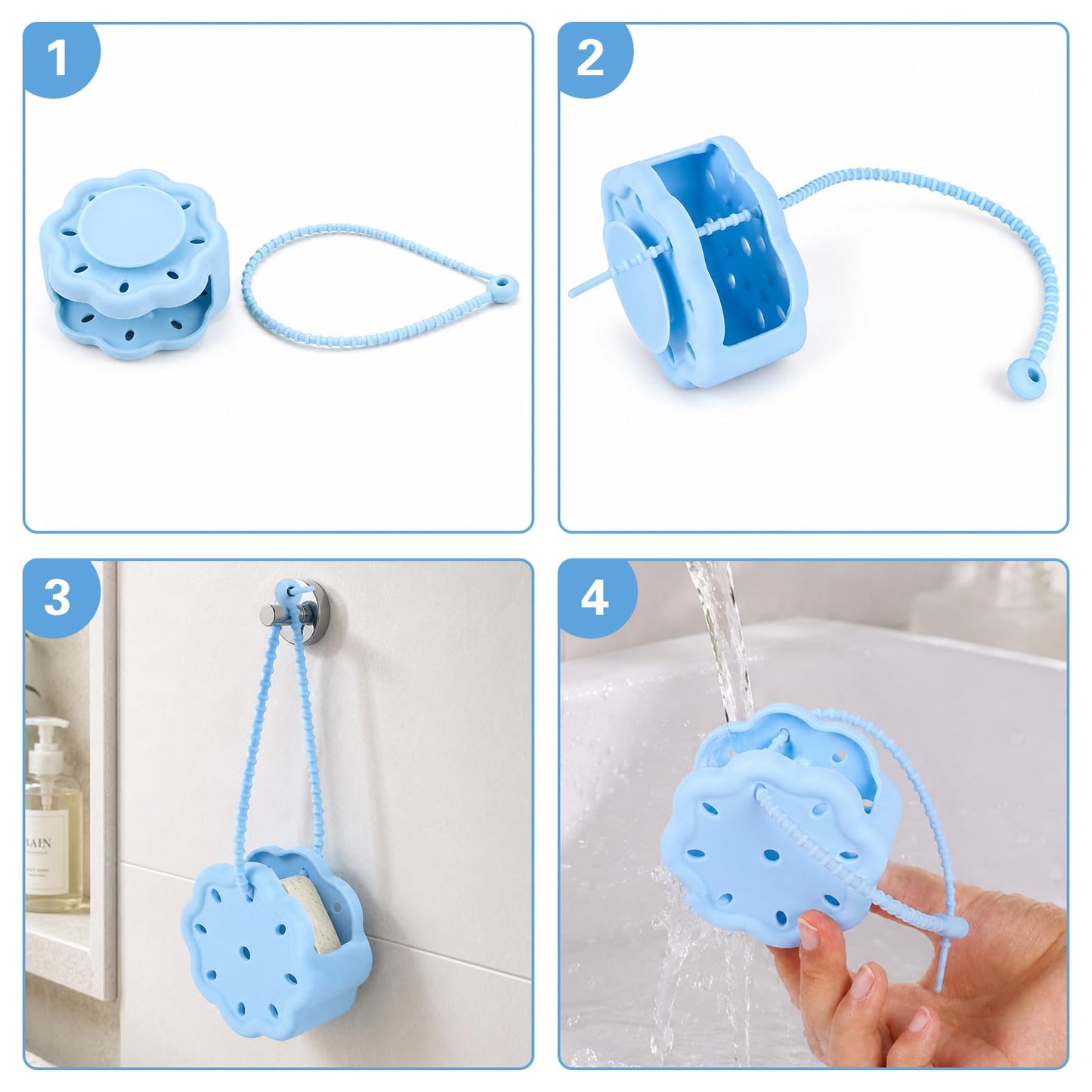 Peybaiwy 2 Packs Silicone Shower Steamer Tray with Adjustable Strap Steamer Holder Bath Bomb Organizer Aromatherapy Diffuser Containers Bathroom