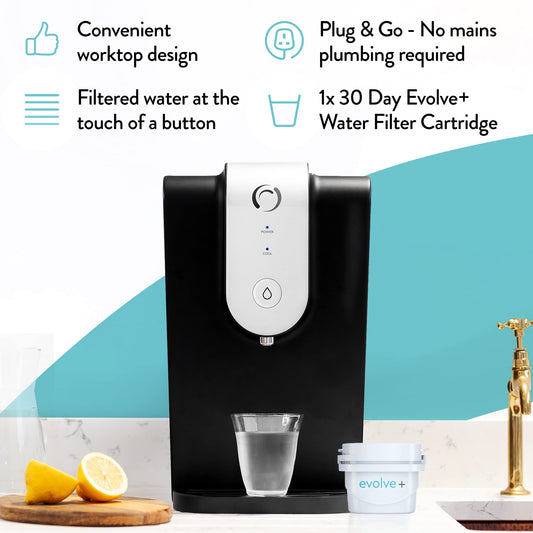 Aqua Optima Lumi Chilled Filtered Water Dispenser 8.2L Total Capacity & 1 x 30 Day Evolve+ Water Filter Catridge for Reduction Of Microplastics,