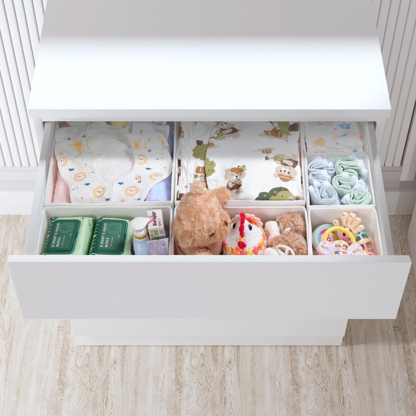 ORLISA Drawer Organiser for MALM Chest of Drawers, 7-Pack Clothes Drawer Dividers Set, Fabric Storage Boxes for Underwear, Socks & Baby Clothes