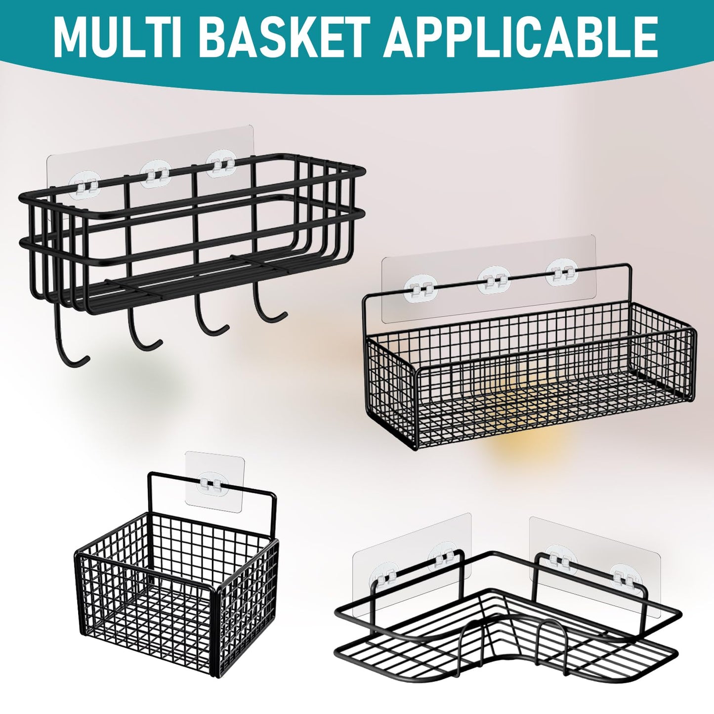 Shower Caddy Adhesive Replacement, Transparent Strong Adhesive Hooks, No Drilling Waterproof Wall Hooks for Shower Caddy, Corner Shower Shelves