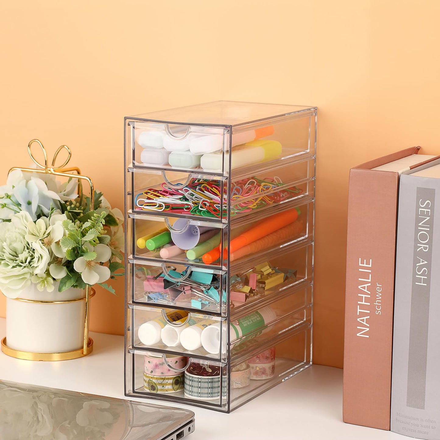 SUMTree Clear Hair Accessory Organizer Box with 6 Drawers, 25*17.5*10.4cm