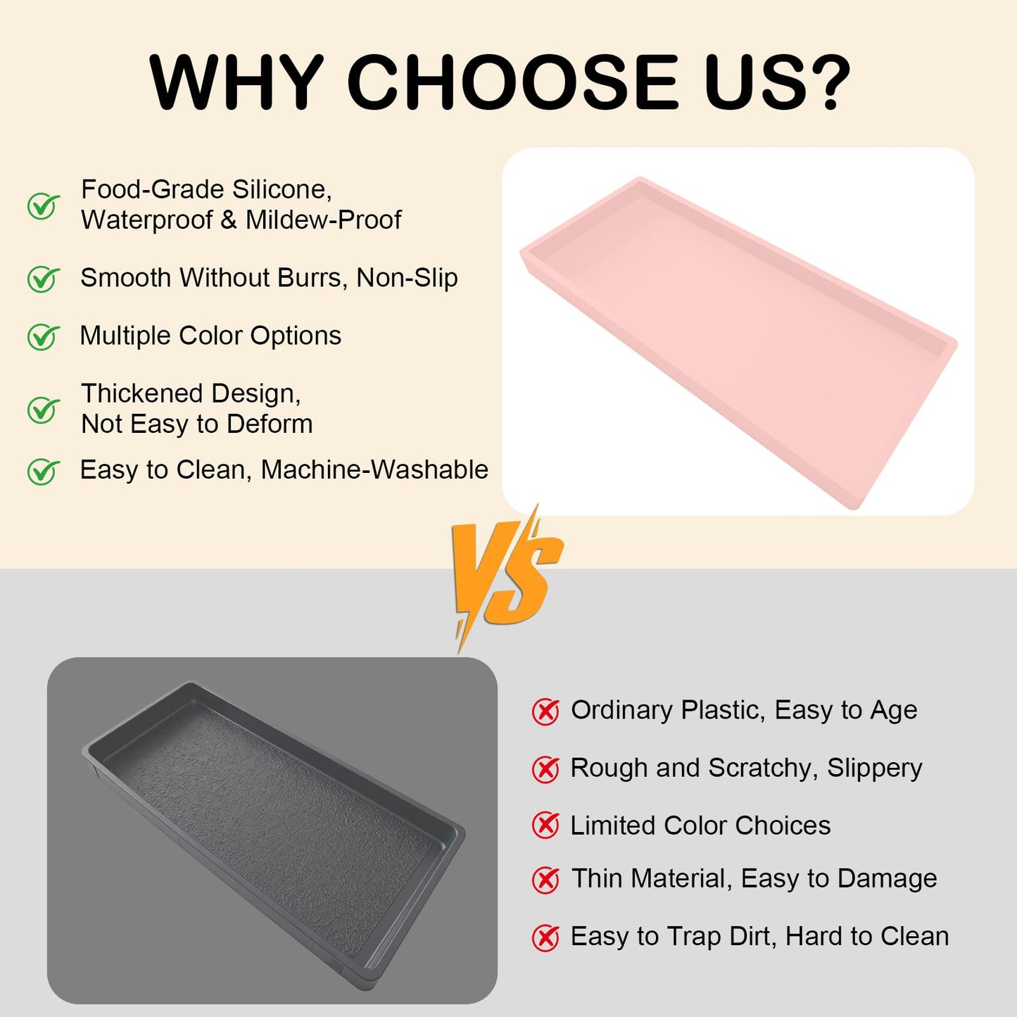 Silicone Bathroom Vanity Tray, Kitchen Counter Trays, 20x10cm Toilet Tank, Rectangular Silicone non-slip, Easy to Clean and Shatterproof, for Perfume