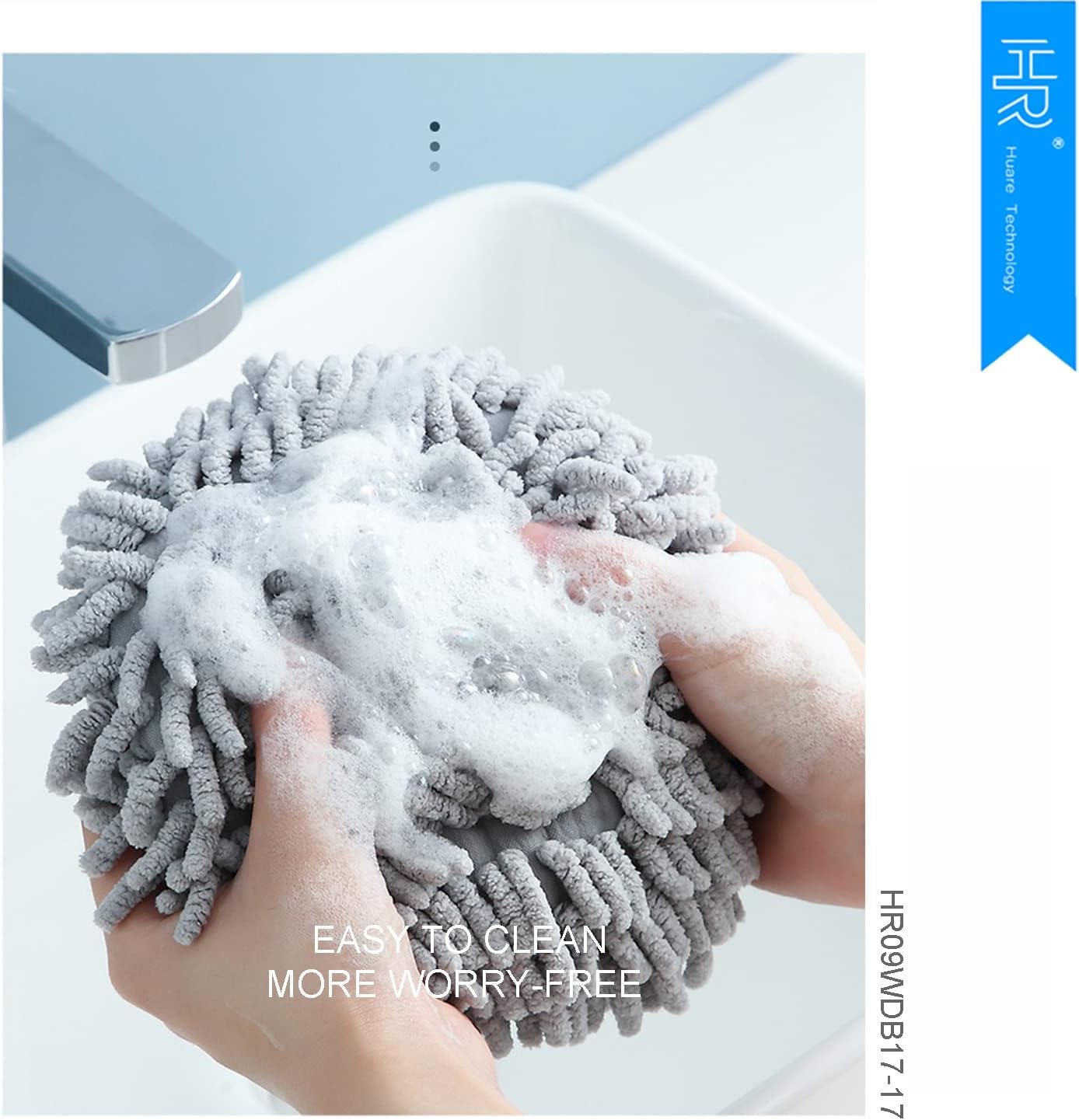 Foli Chenille Hand Towels White And Light Blue Set of 2 Hand Towels Dry your hand instantly and easy to clean 2 Pack