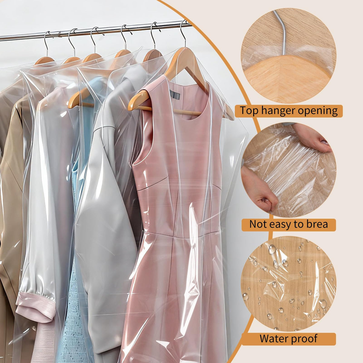 35 Pack Plastic Clothes Covers, Dry Cleaning Bags, Garment Bags 60 * 140 cm
