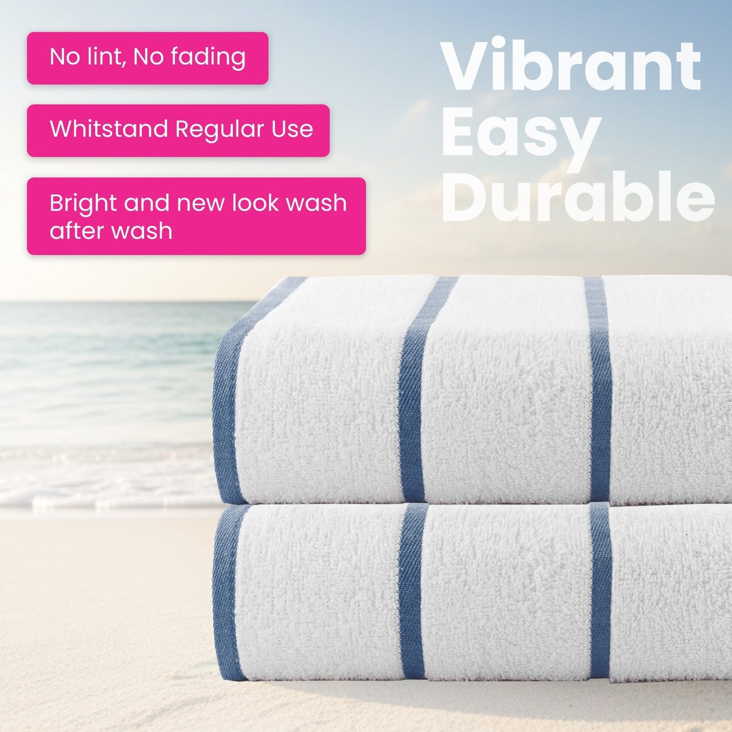 CASA COPENHAGEN Cabana Pool 4-piece set of large bath towels, 76x152 cm, 550 GSM, designed in Denmark, made from soft Egyptian cotton for bathroom
