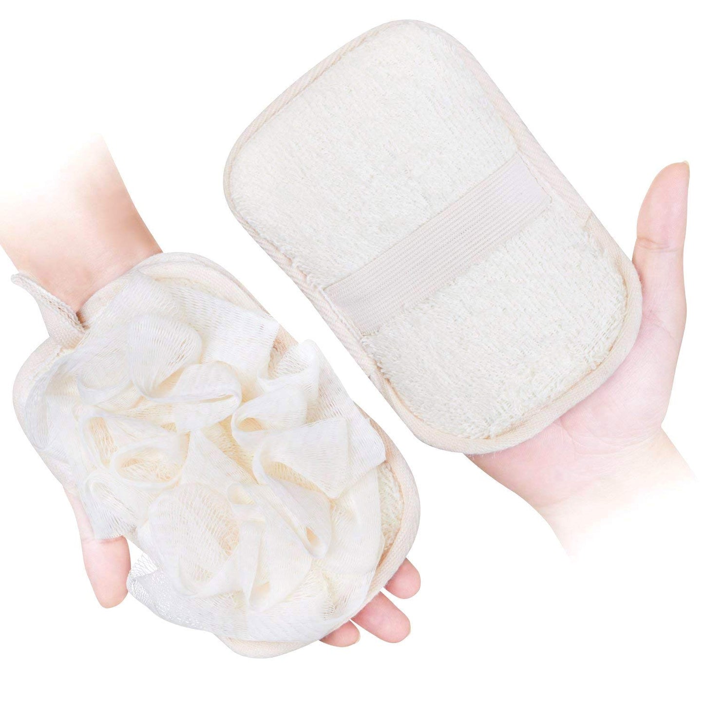 mikimini Bath Mitt for Women, Loofah Sponge & Exfoliating Pad 2 in 1 Professional Design | Exfoliating Gently with The Elastic Hand Strap or Wearing