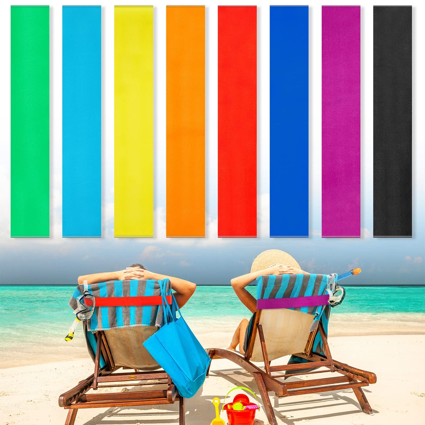 8 Pack Towel Bands for Beach Chairs Cruise Towel Clips for Lounge Beach Pool Chairs Towel Strap Holder Elastic Windproof Beach Accessories for Summer