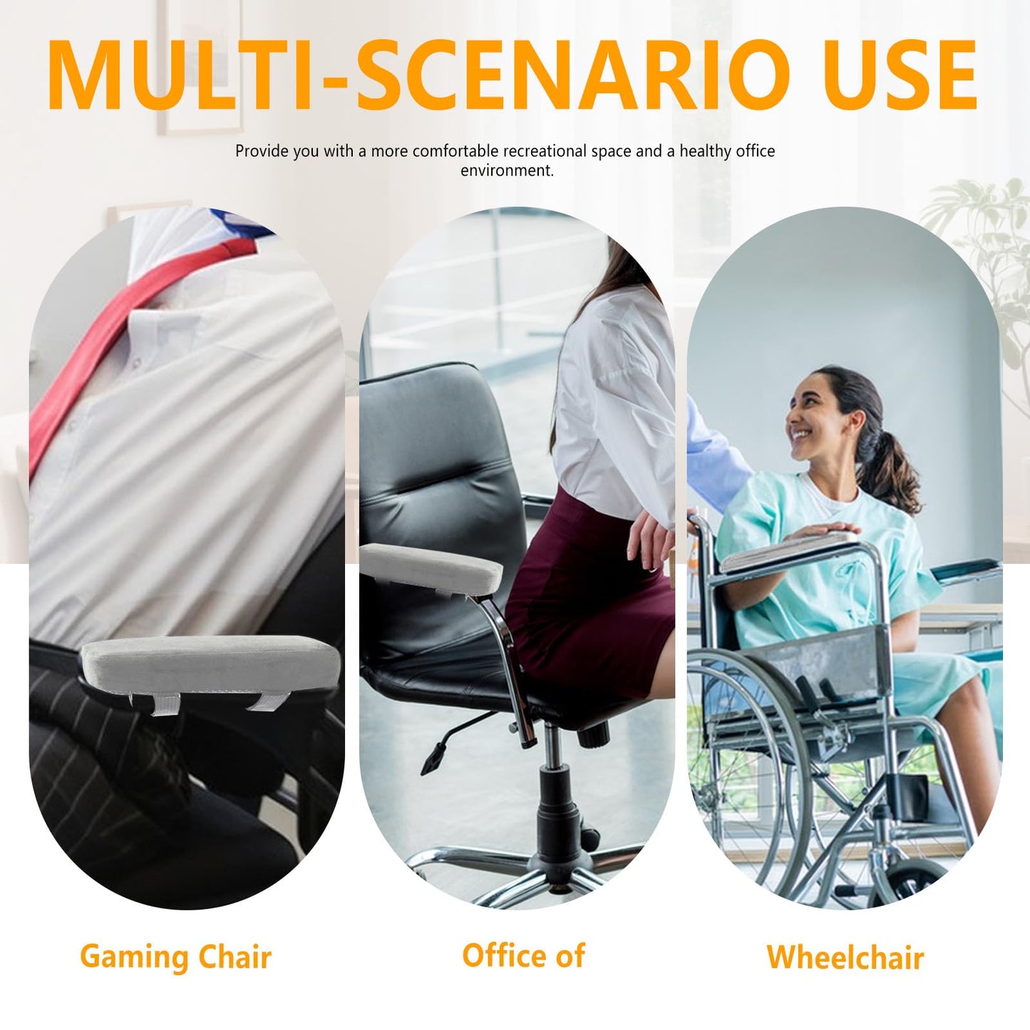 Fatiya Set of 2 Soft Memory Foam Office Chair Arm Covers,Wheelchair Armrest Pads for Elbow & Forearm Pressure Relief