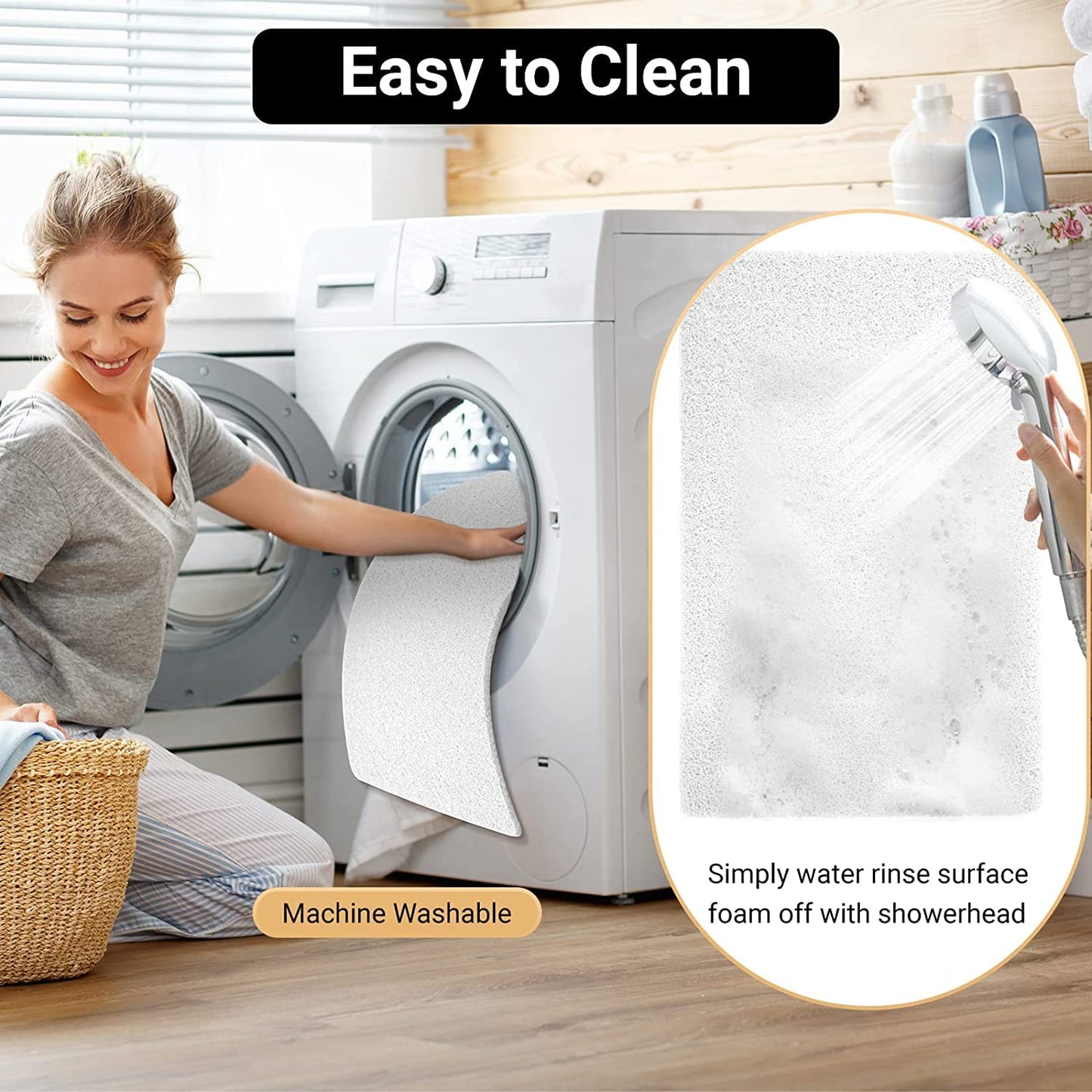 Bingobang Bath Mats Non Slip,Shower Mat Rubber 60x40cm,Extra Soft Anti-Mould, Machine-Washable,For Bathroom Floor,Bathtub(White)