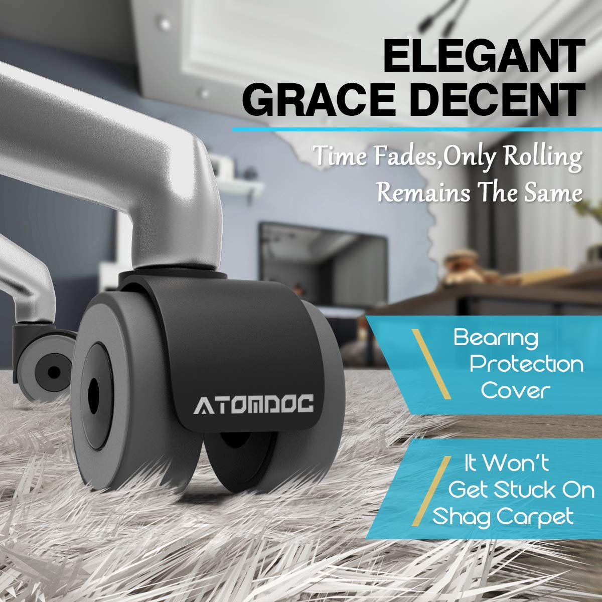 2 Inch Office Chair Replacement Wheels by ATOMDOC, Newly Revolutionary Quadruple Ball Bearing Design,Heavy Duty & Safe Protection for All Floors