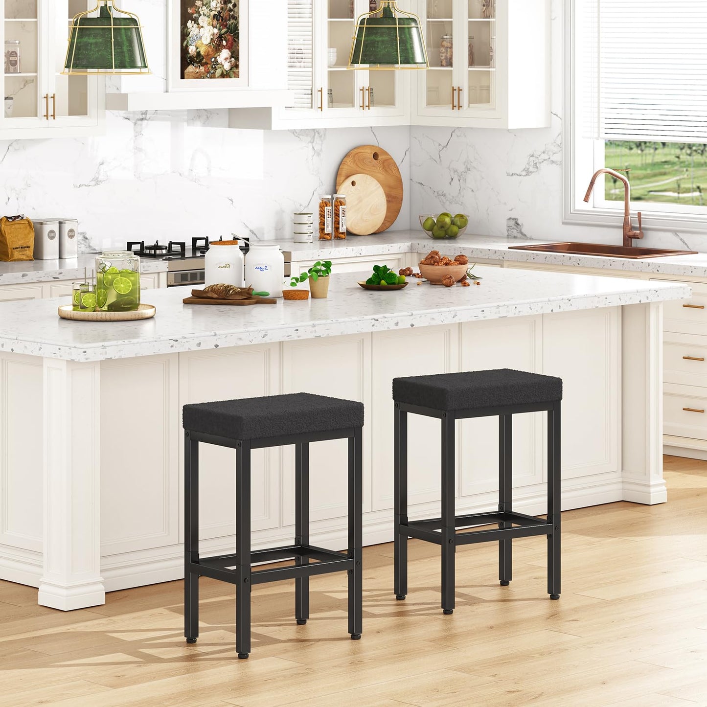 YMYNY 66cm Bar Stools Set of 2 - Fabric Breakfast Bar Stools, HBS514B