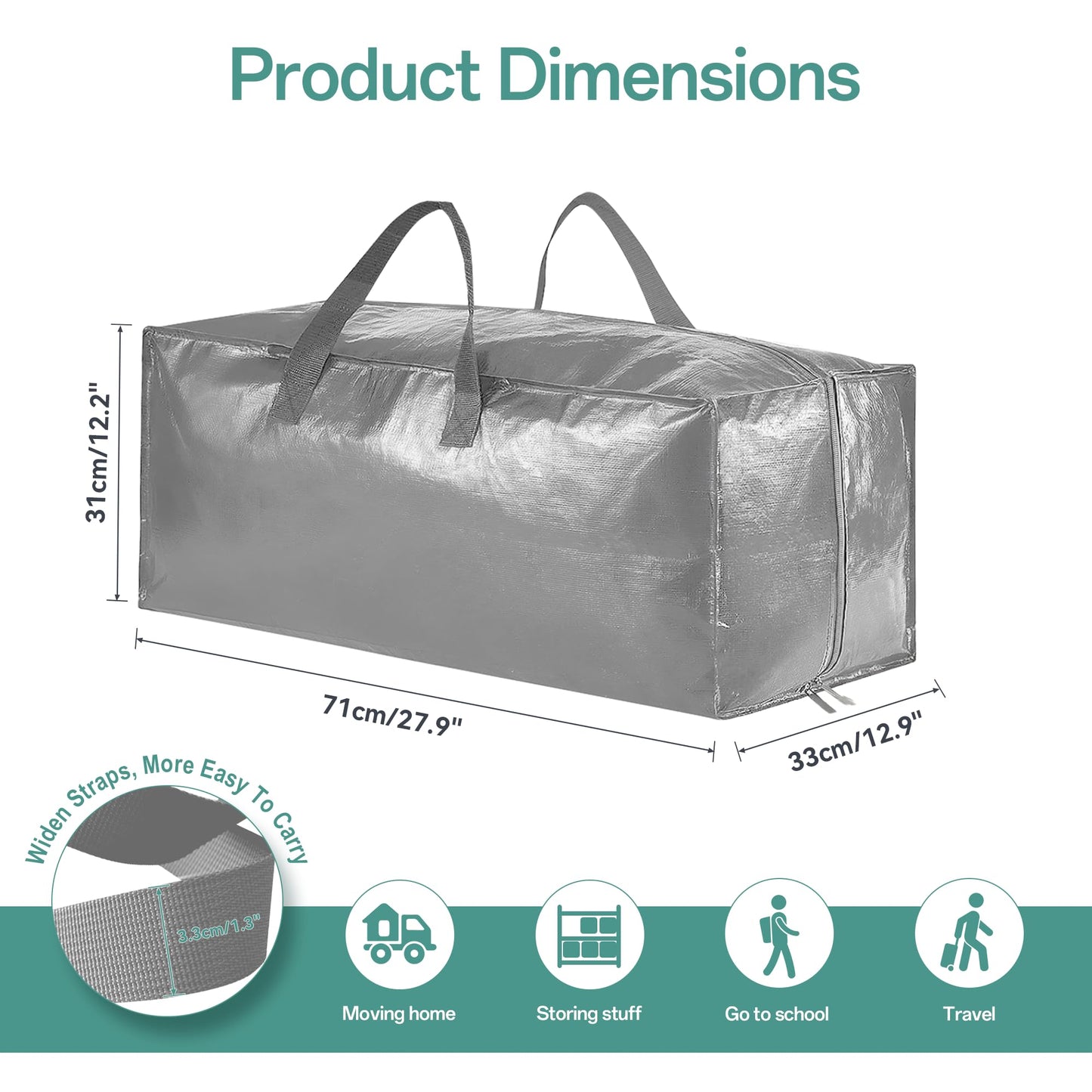 Foyer Nuage Storage Bags with Zips, Strong and Durable Big Bags with Handle and Backpack Straps for Moving House, Laundry Bags, Clothes Storage