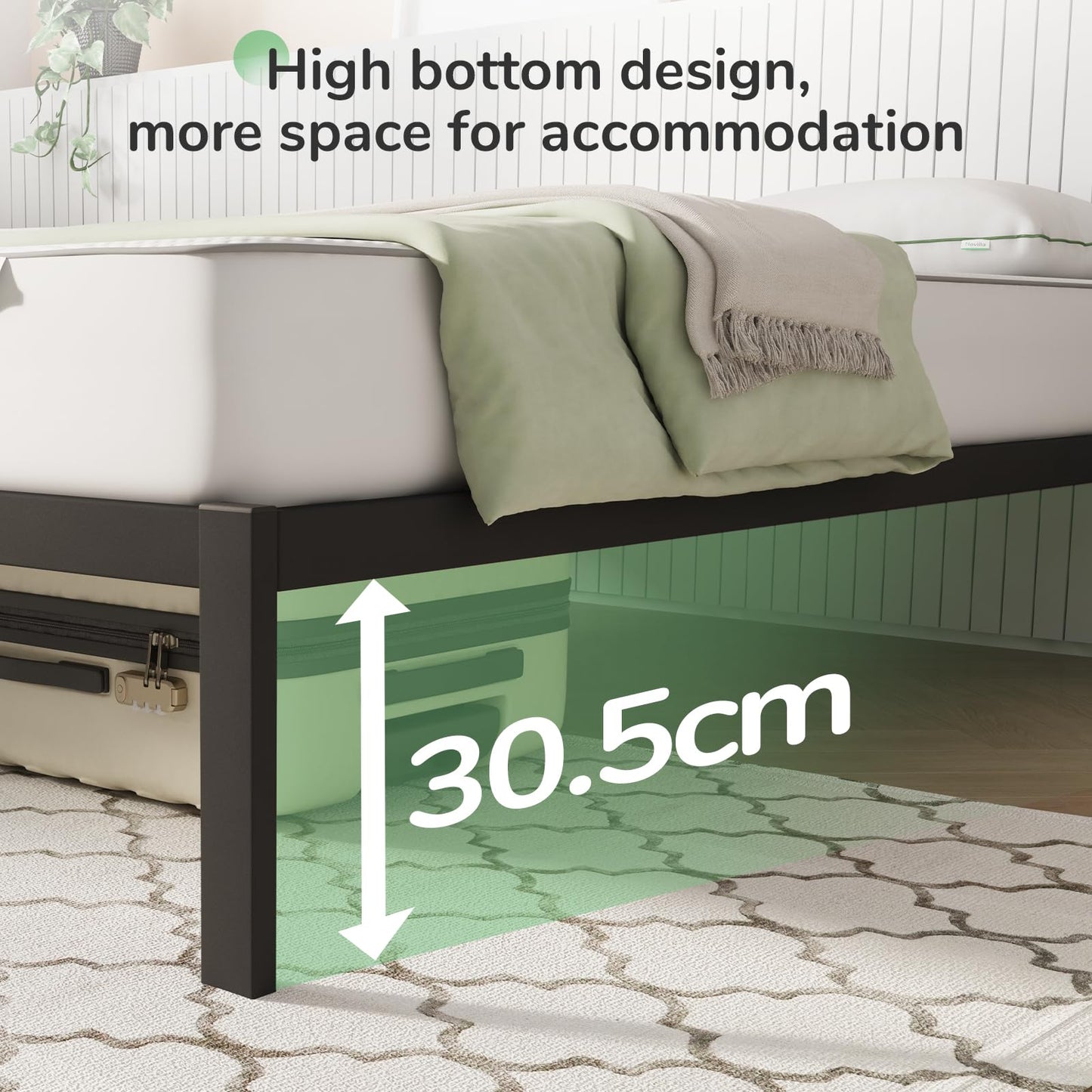 Novilla 30.5cm Metal Bed Frame, Platform Bed Frame with Noise-Cancell Design, Engineered Wood Slat Support, Solid Support Legs, Easy Assembly