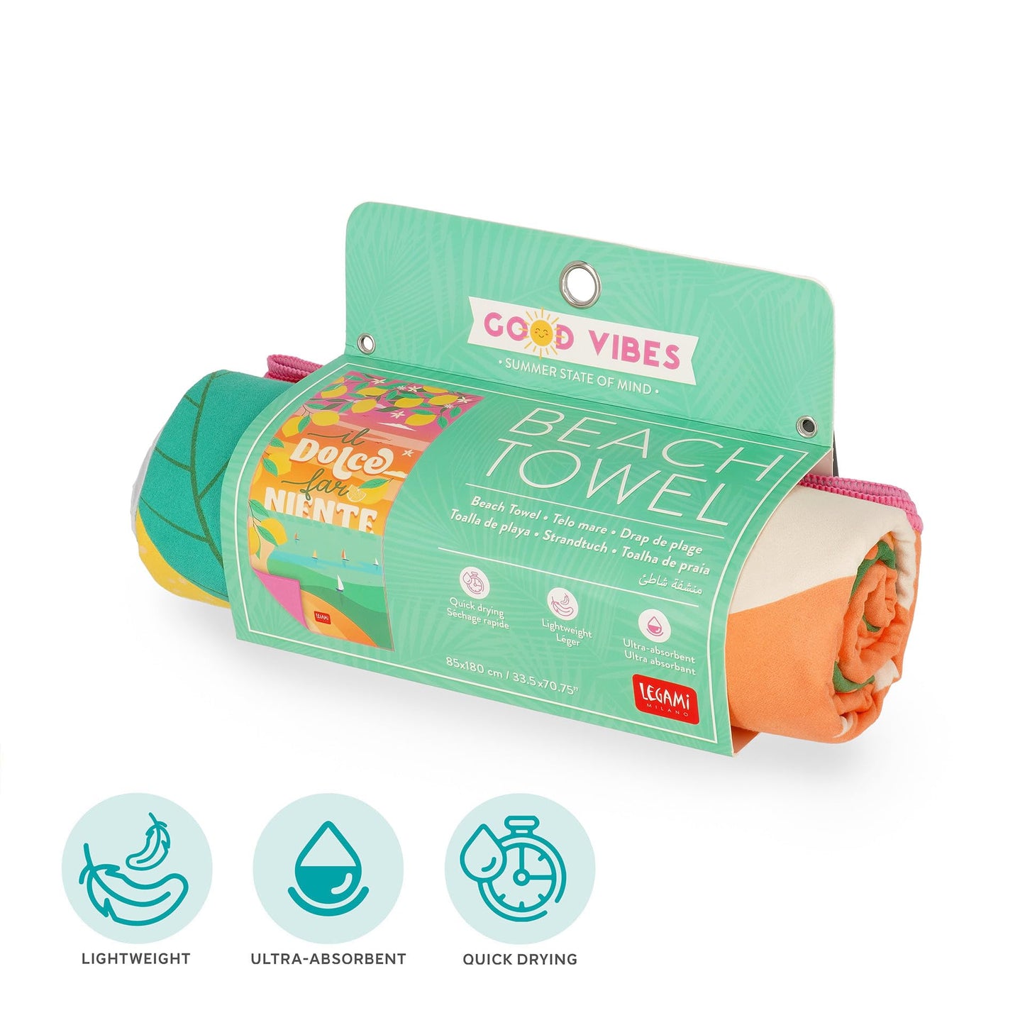 Legami - Lightweight Beach Towel, Microfibre Beach Towel, Compact Beach Towel, Sandproof, Quick Drying, Ultra Absorbent, Space Saving Towel