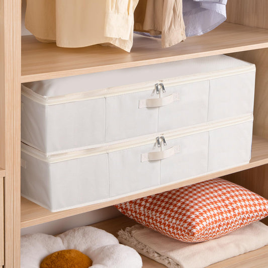 YheenLf 3-Pack Under Bed Storage Box with Lid, Foldable Wardrobe Organiser with Reinforced Handles for Blanket, Sheets, Clothing, Shoes, Beige,