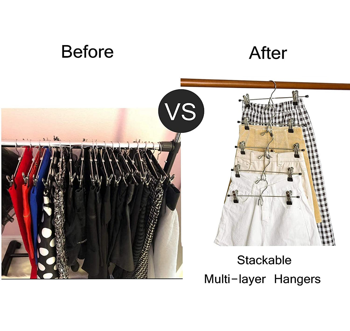 Amber Home 26 Pack Heavy Duty Add on Metal Pants Skirt Hangers, Stackable Add-on Metal Clothes Hangers with 2-Adjustable Clips
