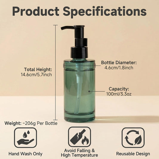 100ml/3.3oz Blue Glass Soap Dispenser, Refillable Liquid Hand Soap Dispenser for Kitchen Bathroom Countertop