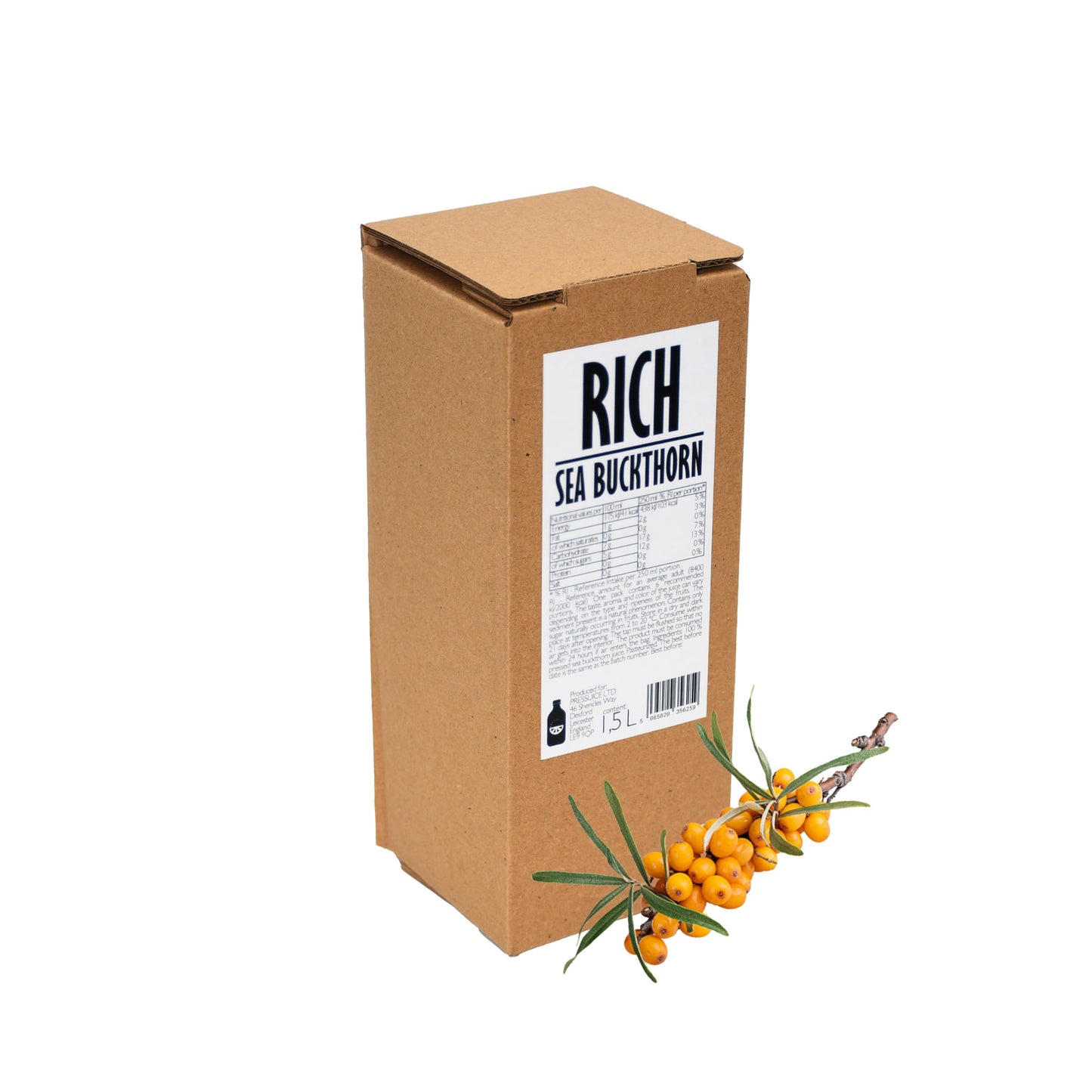 PRESSUICE - Fresh Rich Sea Buckthorn Juice not from concentrate - 1 carton 1.5 liters Vege Juices NFC - Pressed Semi Sweet Drink - No added Sugar -