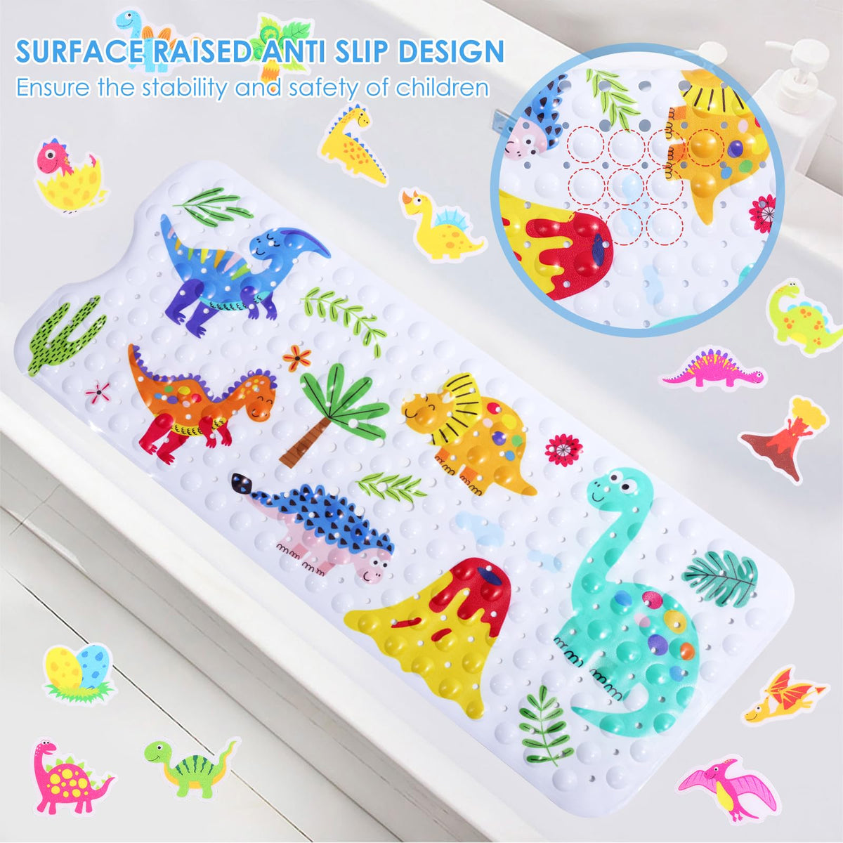 GWCYMYD Baby Bath Mat Non Slip Anti Mould, 100x40cm Extra Long Bathtub Mat for Kids with 30 Shower Stickers