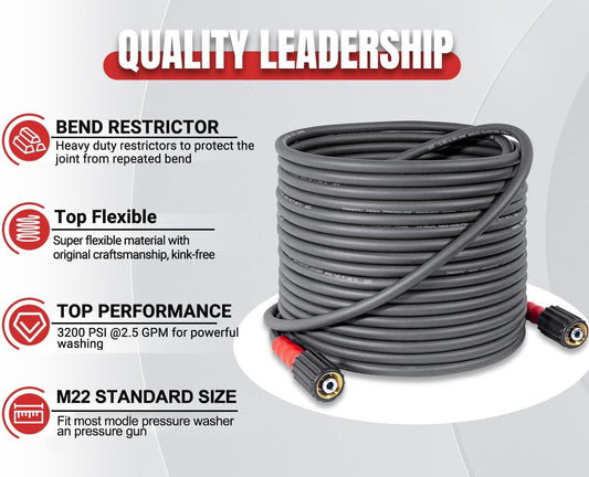 YAMATIC Super Flexible Pressure Washer Hose 15M/50FT 1/4", Kink Resistant 3200 PSI/220 Bar Heavy Duty Power Washer Extension Replacement Hose with