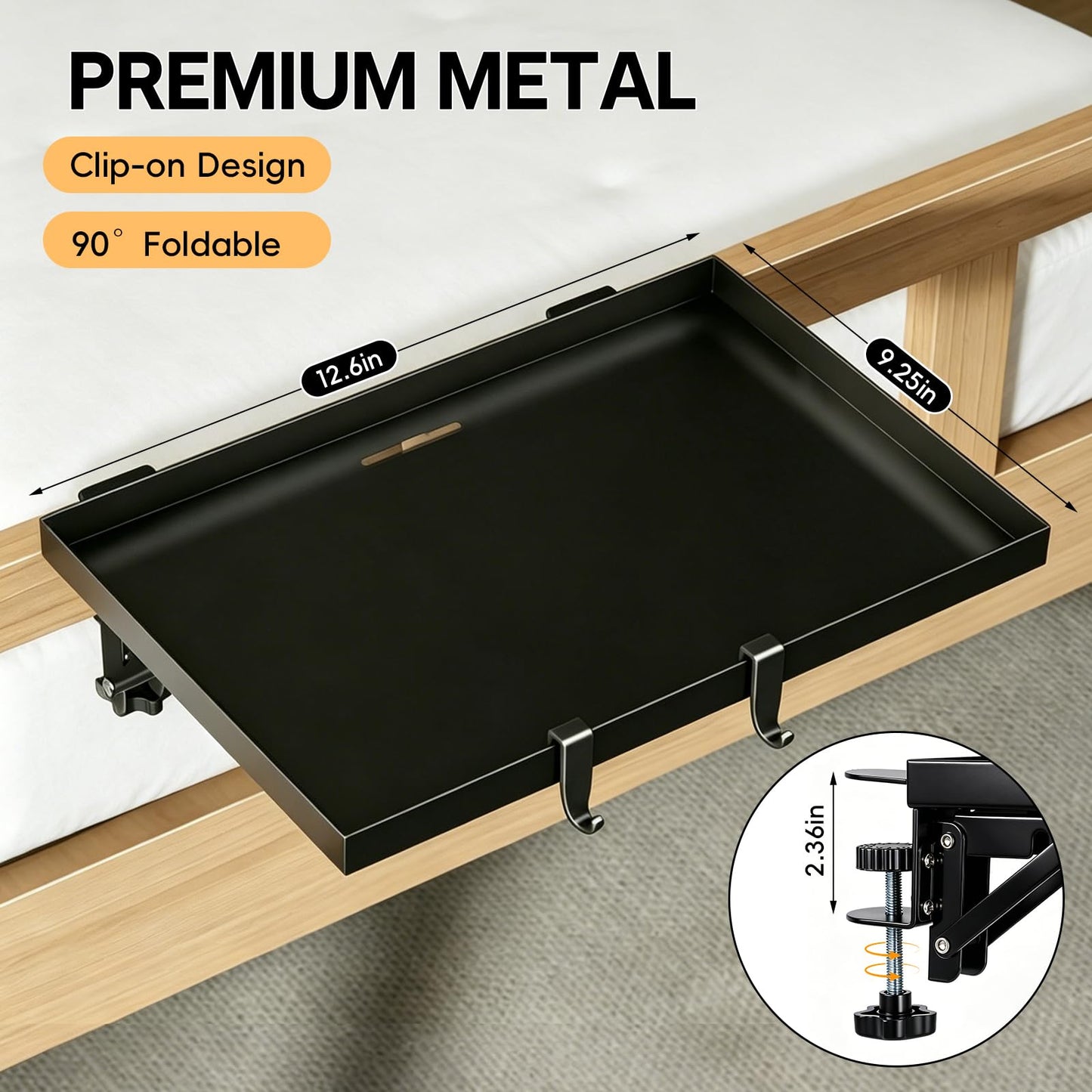 Foldable Bed Shelf for Bunk, 10kg Heavy Duty Metal Clip on Nightstand