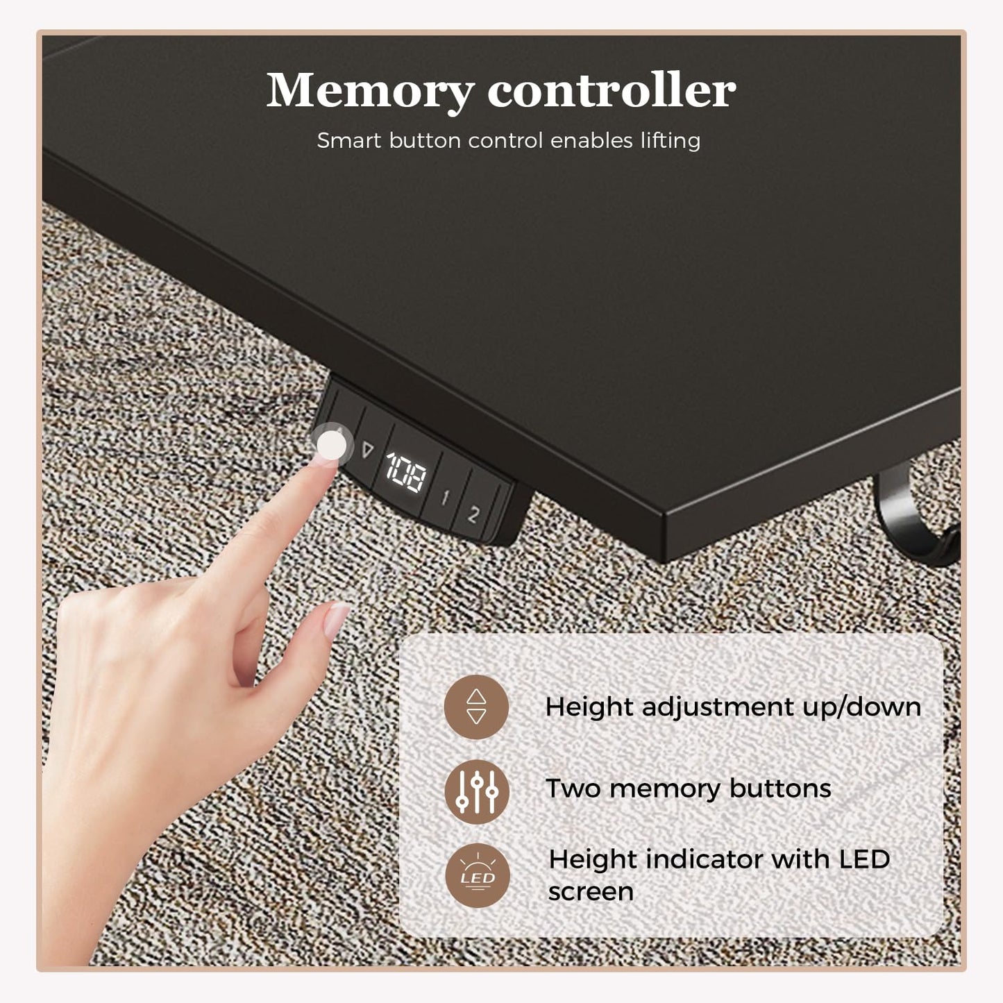Klicelor Height Adjustable Electric Desk, 2 Memory Buttons, 140x80cm