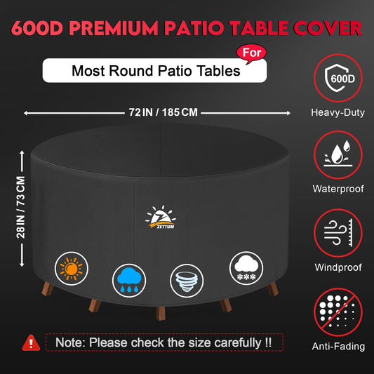 Zettum ?185x73cm Garden Furniture Covers Waterproof Round, 600D Oxford Fabric Outdoor Sofa Covers Waterproof Fit for Rattan Round Table & Chairs,