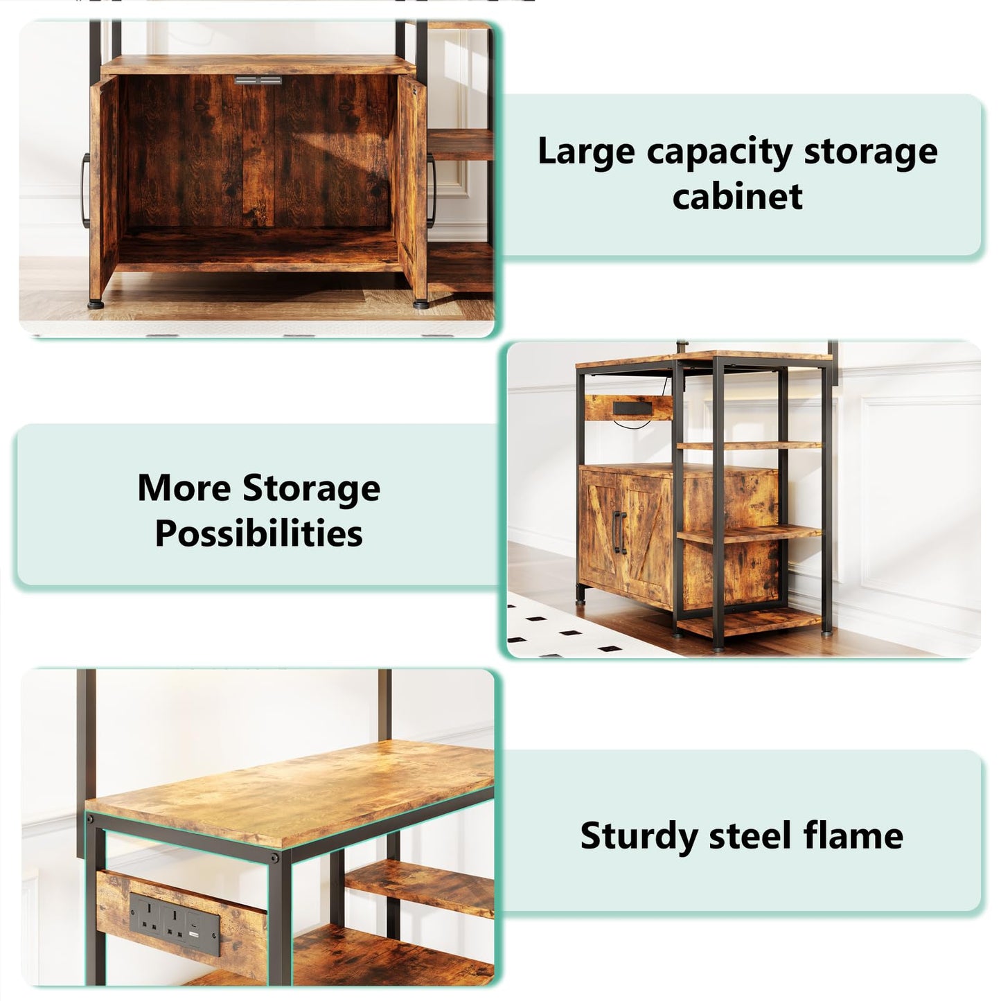 MUTUN Bakers Rack with Power Outlet, 6-Tier Kitchen Storage Rack with 6 S-Hooks, Microwave Stand Coffee Bar for Kitchen Dining Room