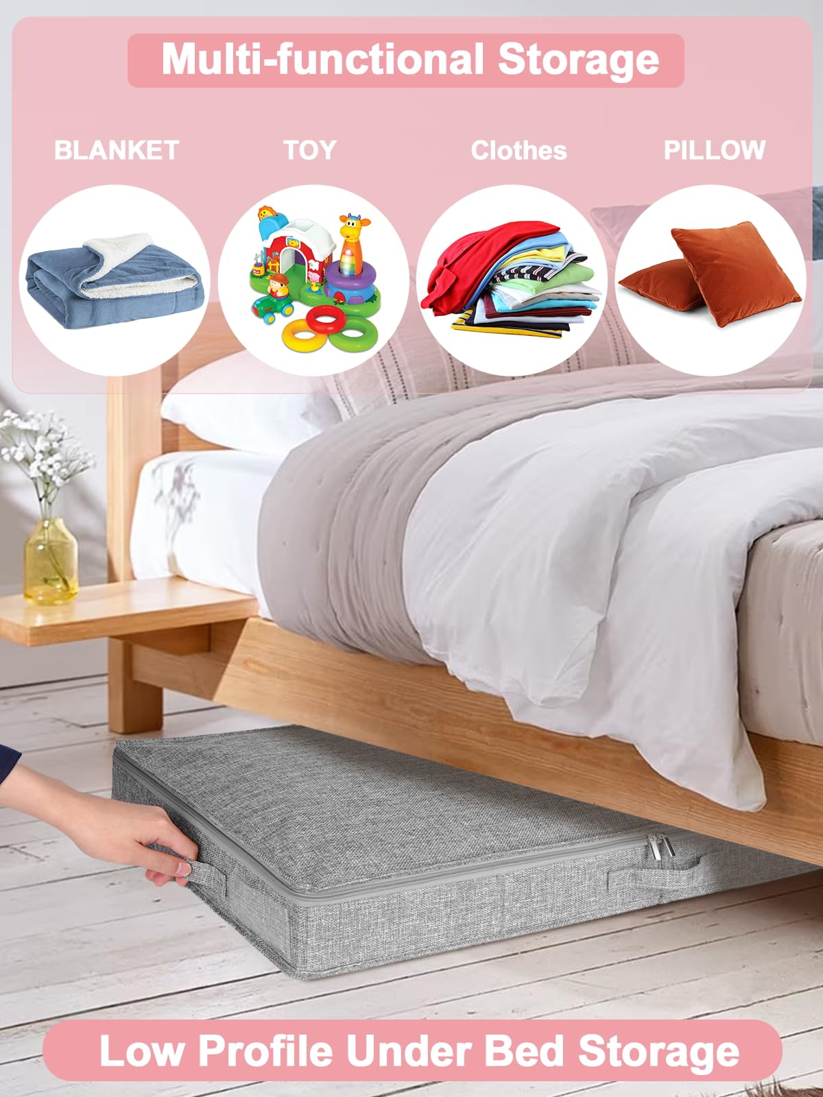 Low Profile Under Bed Storage Containers, 4" Tall Underbed Storage with Rigid Sidewalls & Bottom
