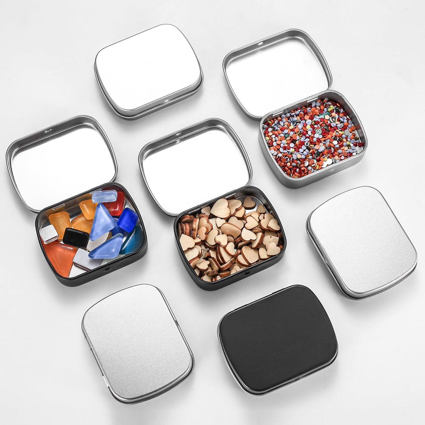 HAOCHEN 8 Pieces Rectangular Small Tin Boxes, Tins Containers, Empty Hinged Tins with Lids