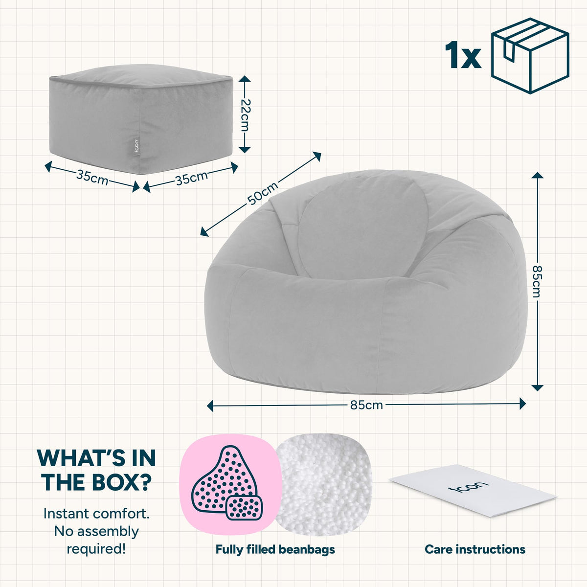 icon Kingston Velvet Bean Bag & Footstool with Filling Included, Green