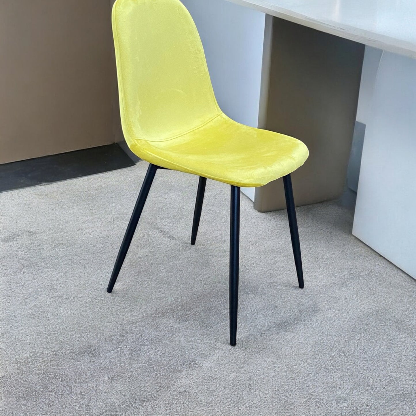 AcaciaHome Modern & Stylish Velvet Cushion Padded Metal Legs Dining Chairs - Ergonomic Design Comfortable Chairs Perfect for Kitchen, Dining, Living Room, and etc. (Yellow)