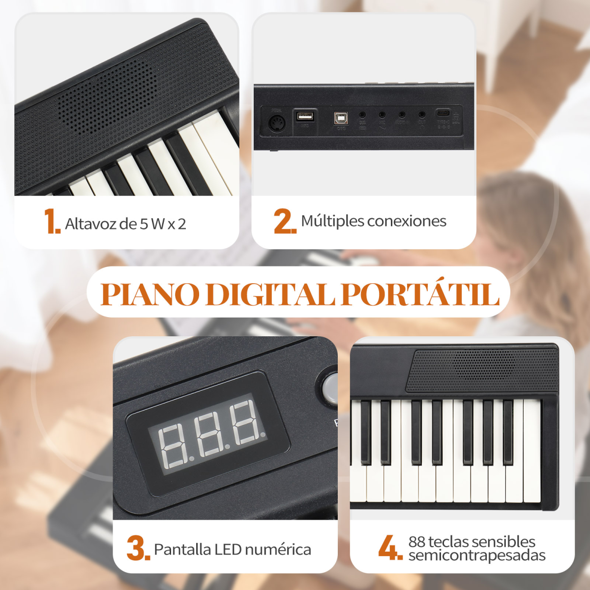 Glarry GPPS01-106 88 Key Folding Piano Semi-Weighted Standard Keyboards Digital Piano with MIDI Bluetooth, Handbag,Headphone,for Piano Lover Black color