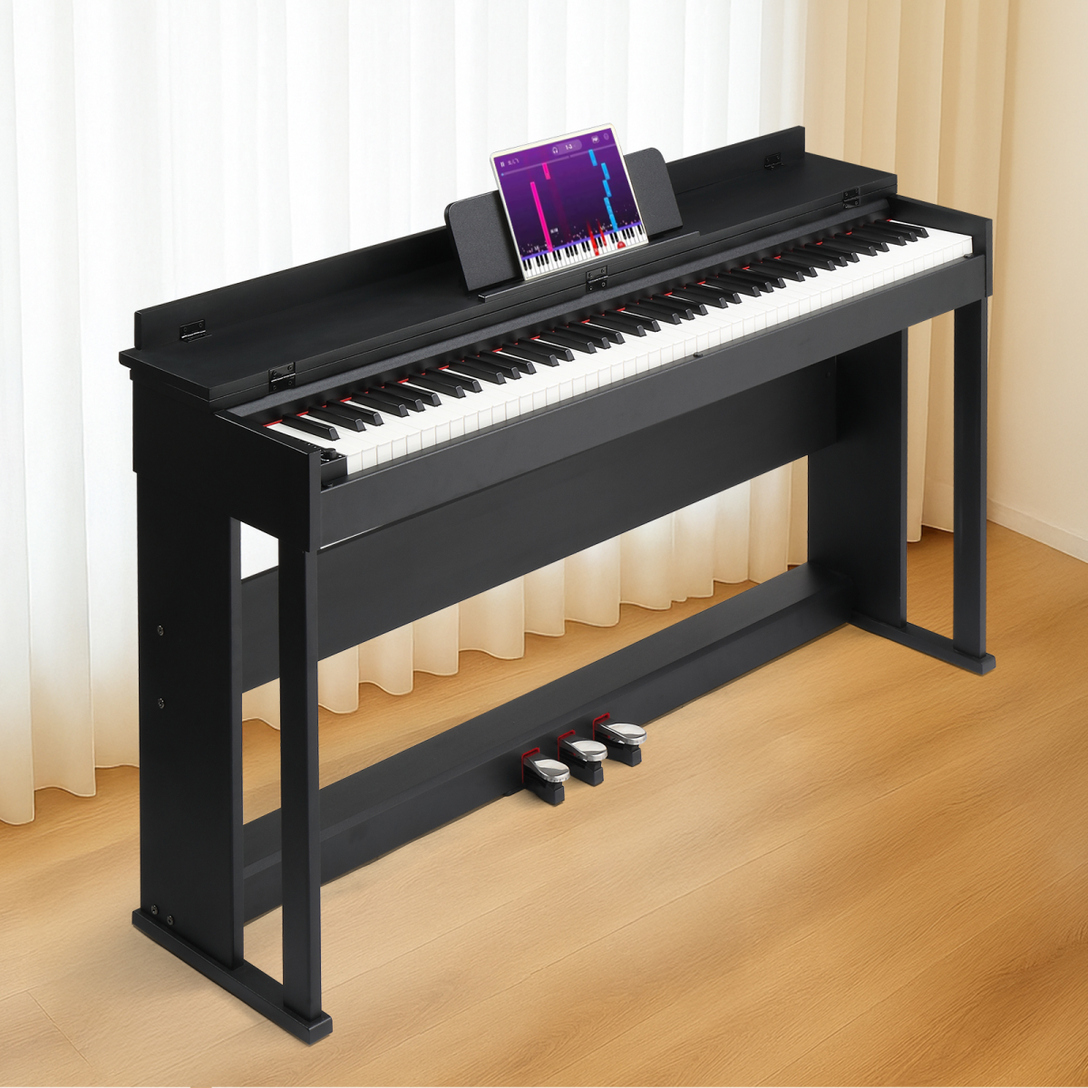 GDP-205S01 88 Keys Home Digital Piano Full Weighted Action Flip Type Keyboards with Furniture Stand, Power Adapter, Triple Pedals, Headphone,for All Experience Levels Black