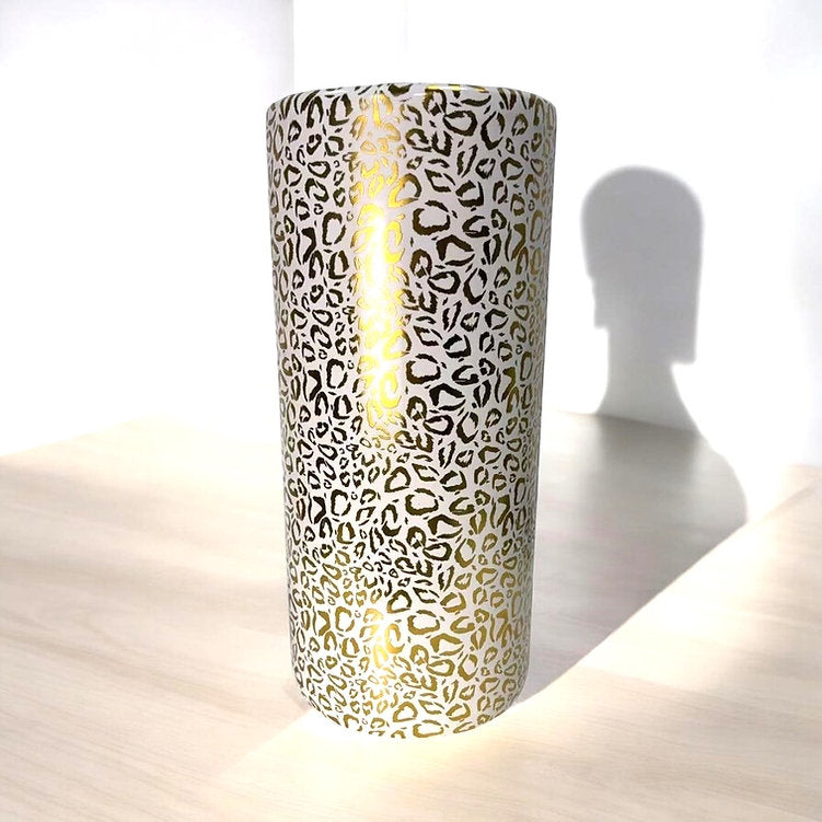 Classic Ceramic Round 18” Tall Umbrella Stand – Multi-Functional Holder or Decorative Vase, with Durable Glazed Finish for Home, Office, or Entryway (Gold Leopard Design)