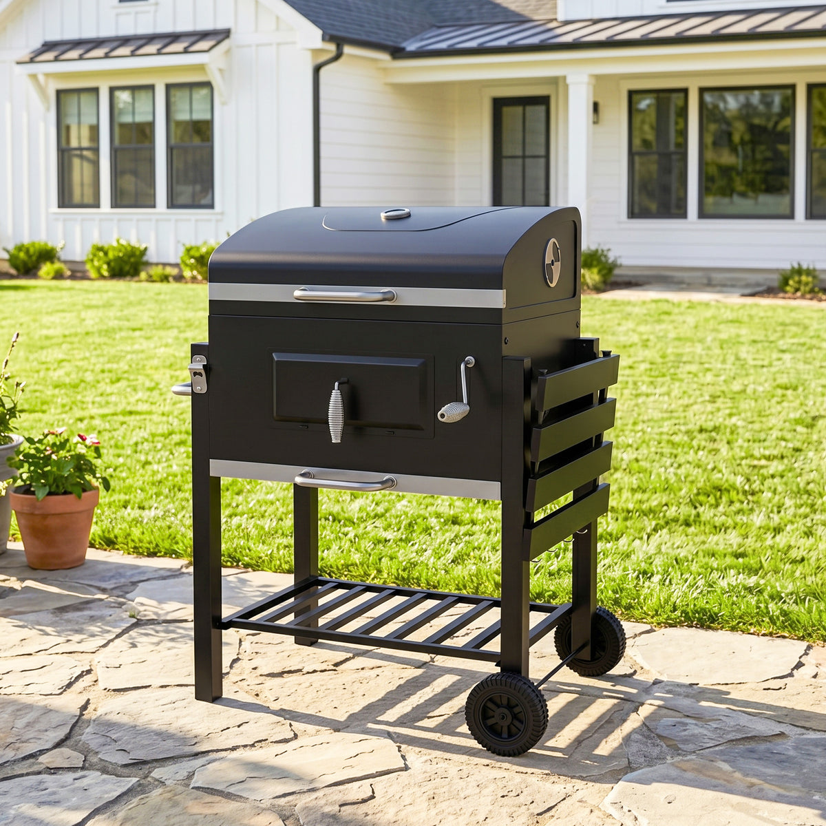 Outsunny Charcoal Grill, with Height-Adjustable Coal Pan - Black