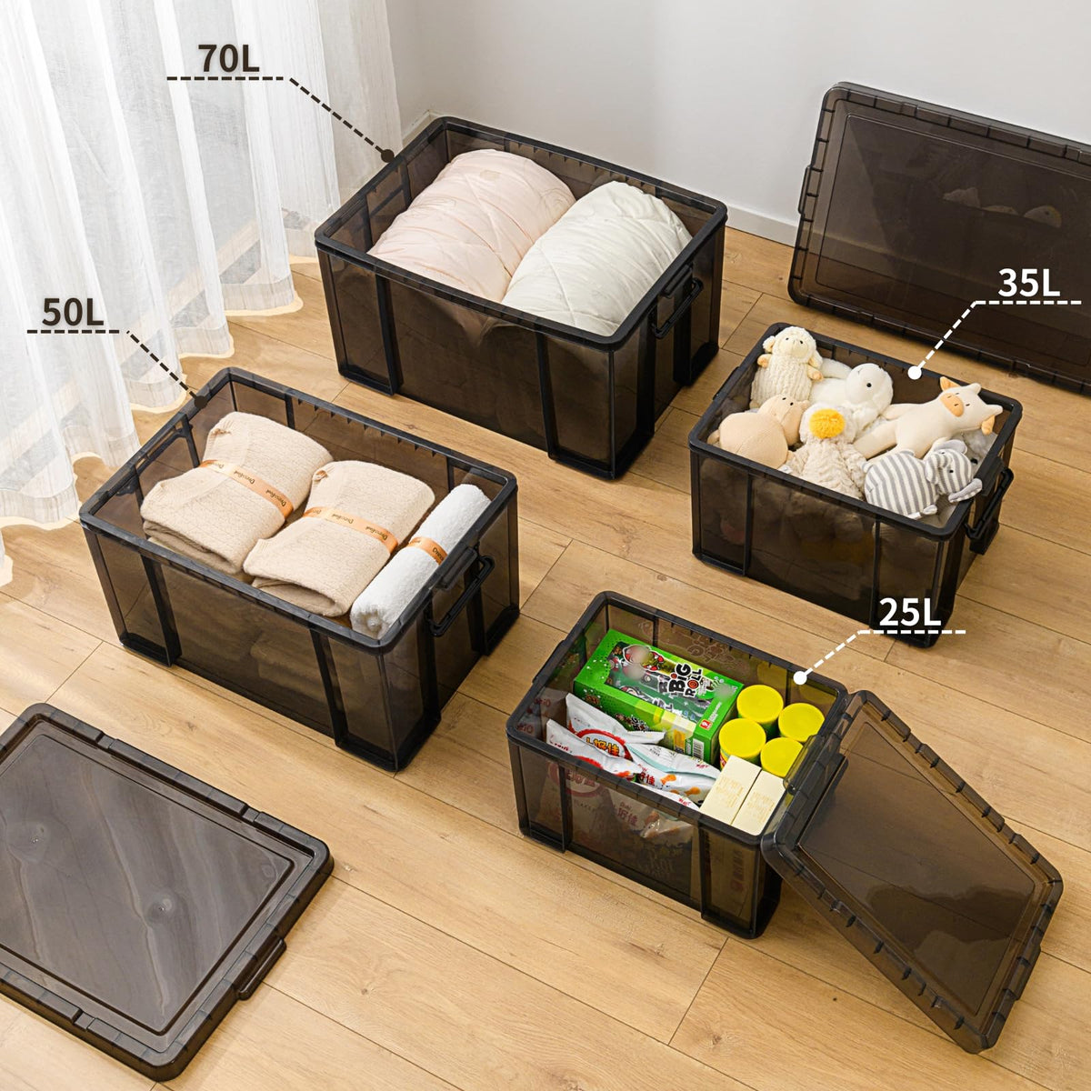 Cetomo 50L*3 Heavy-Duty Storage Boxes, Plastic Stackable Storage Box with Lids, Storage Bins with Reinforced Corners, Vertical Sides and Clip Closure