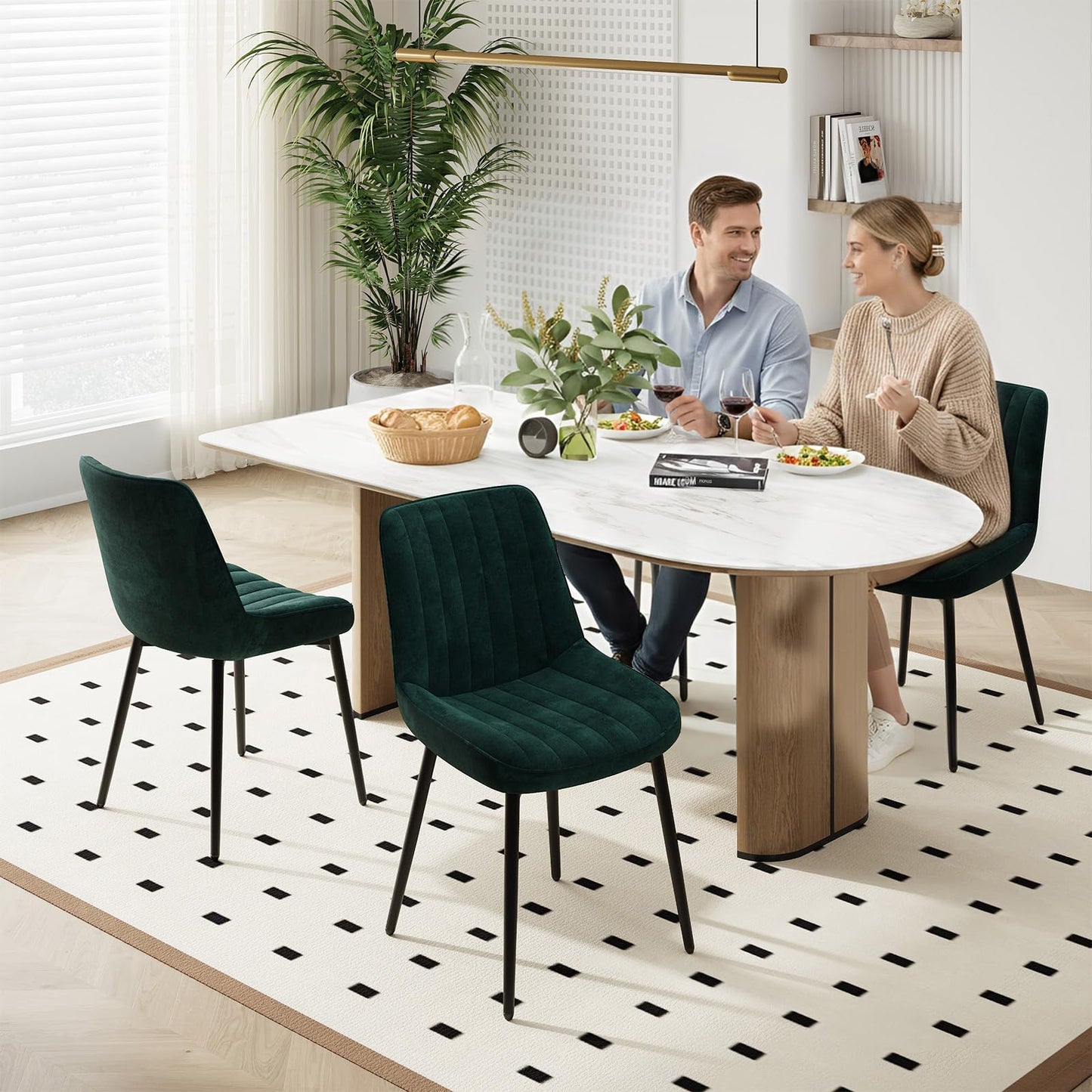 COLAMY Velvet Dining Chairs Set of 4, Velvet Chairs for Dining Room with Metal Legs and Thick Seat Cushion