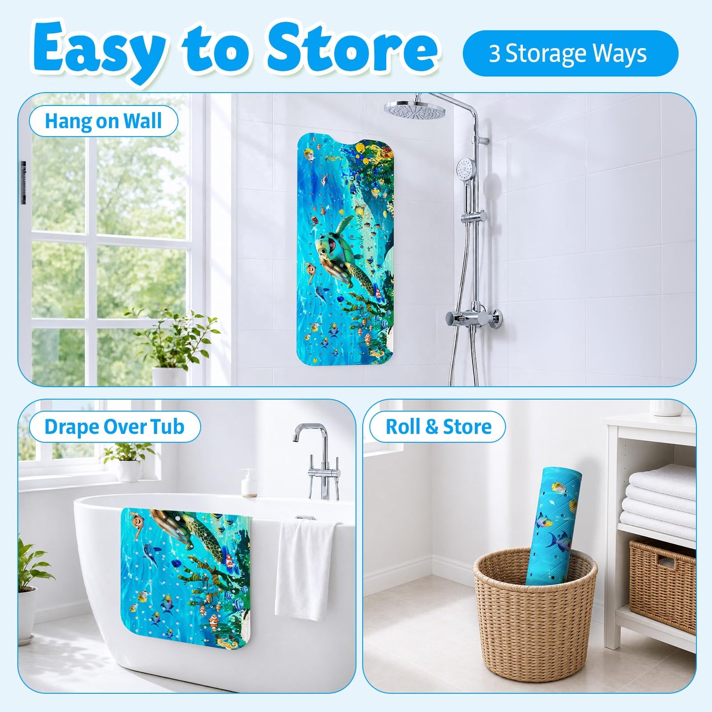 XIYUNTE Baby Bath Mats Non Slip Anti Mould - 100x40cm Extra Long Non Slip Bath Mat for Kids