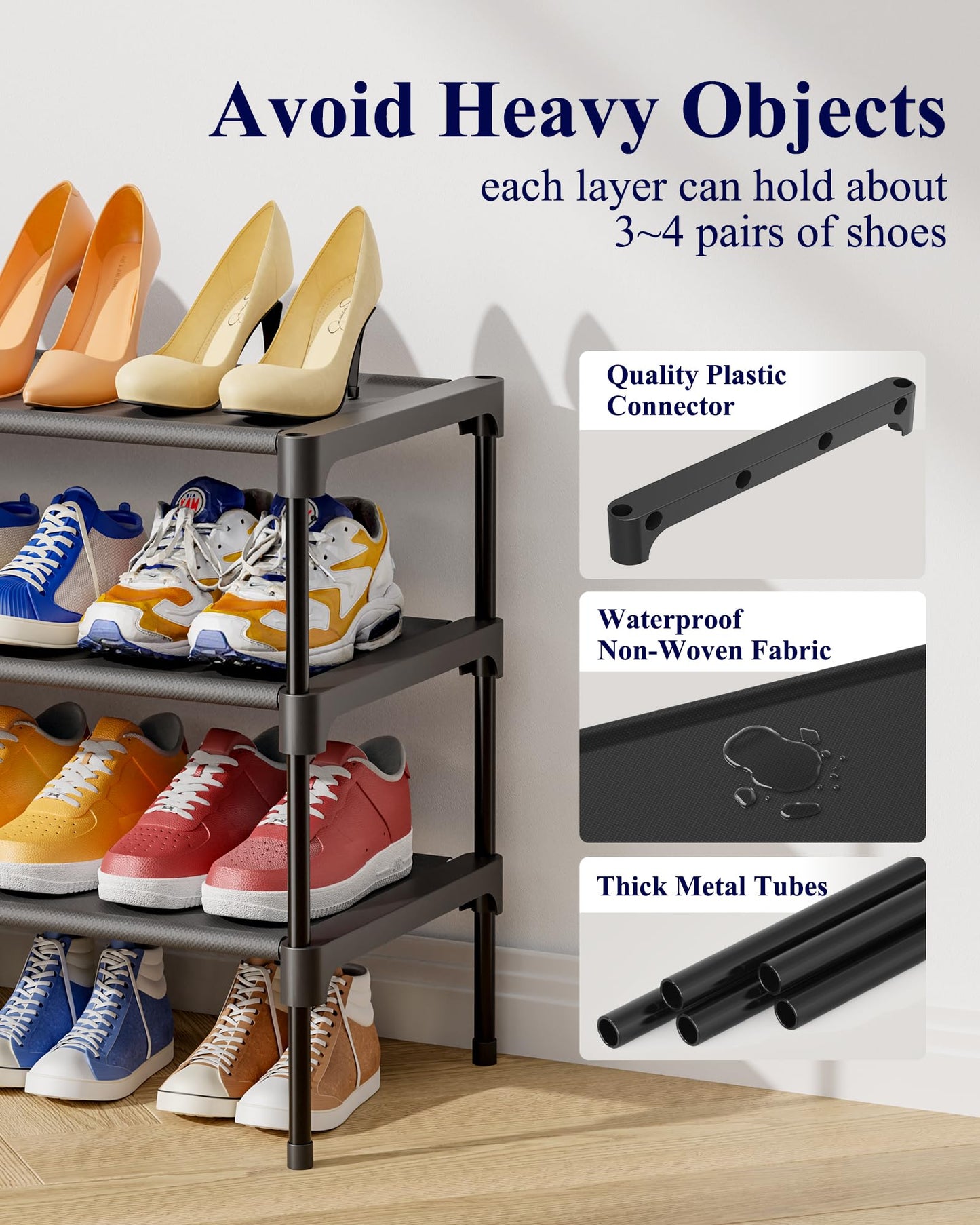 Kitsure Premium Non-Woven Shoe Rack Shelf, 63 x 30 x 39 cm, Black