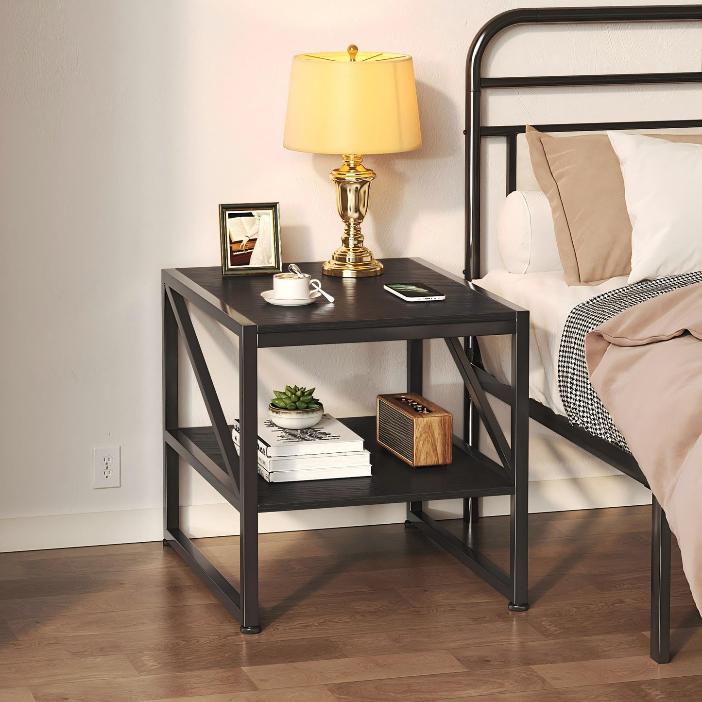 MUTUN 50cm Square End Table, 20 Inch Side Table for Living Room, Bedside Table for Bedroom, Nightstand, Small Table, Black
