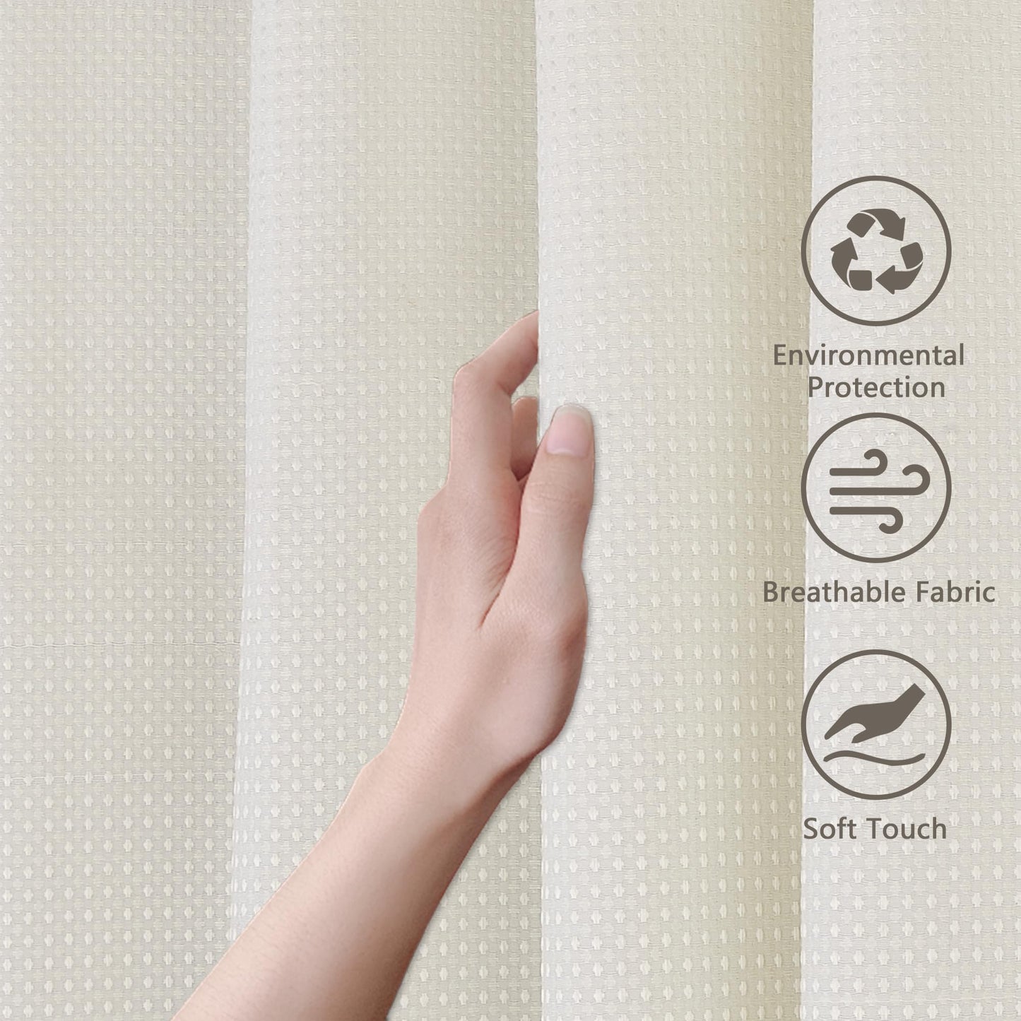 FIISAYL Shower Curtain for Bathroom, Weighted Hem, Waterproof and Anti Mould Resistant Waffle Fabric Curtains with 12 Hooks, Machine Washable