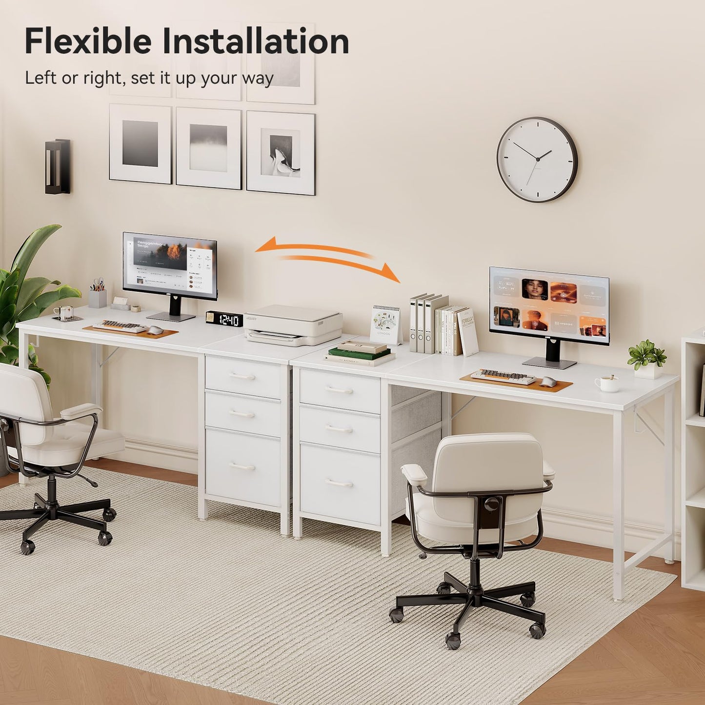Coleshome Computer Desk with Drawers, 120cm Office Desk with Storage, White