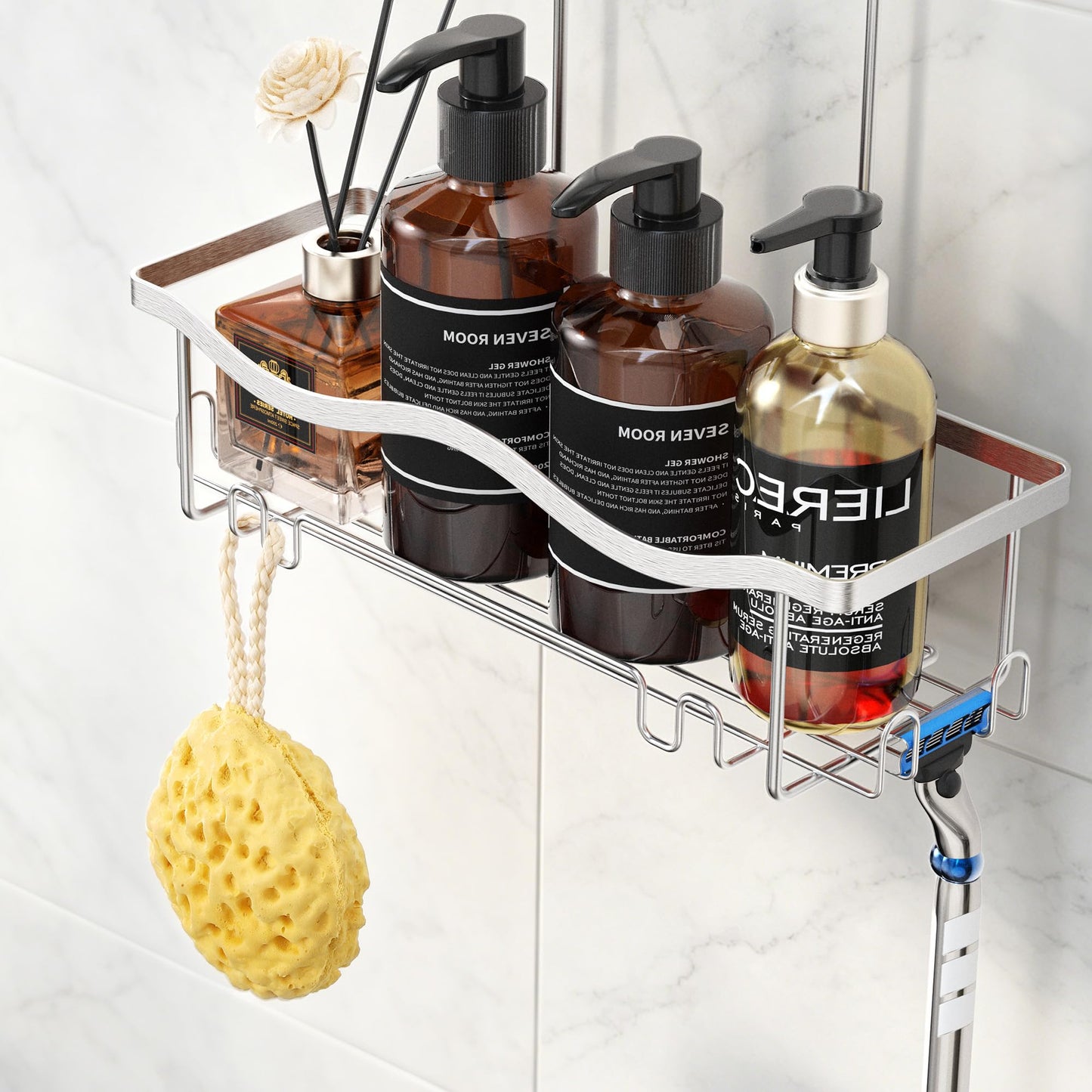 ALOCEO Shower Caddy Hanging No Drilling, Silver Shower Shelf, Shower Storage 304 Stainless Steel Suitable for Use in the Bathroom