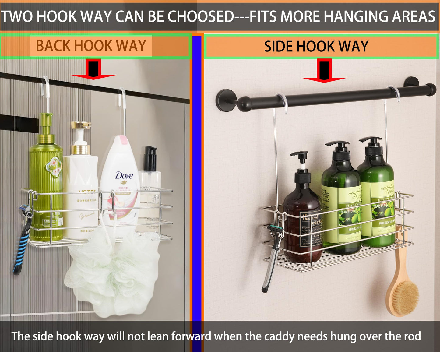 Seltomer Hanging Shower Rack Bathroom Shower Caddy Organizer Shampoo Brakect ,Rotatable Hook Bar ,Rust Proof (Single-Layer)