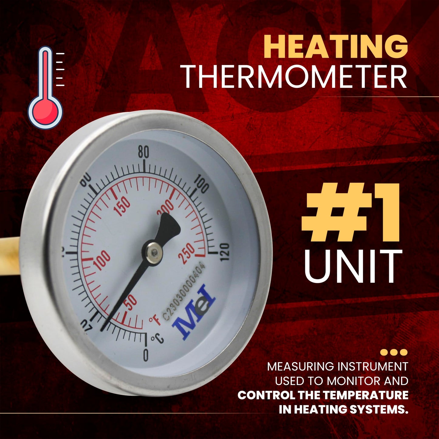 DOJA Barcelona Boiler Tube Thermometer Bimetal for Hot Water Pipes 0-120°C - Ø63mm Pipe Surface Thermometer Gauge for Heating Systems Kitchen