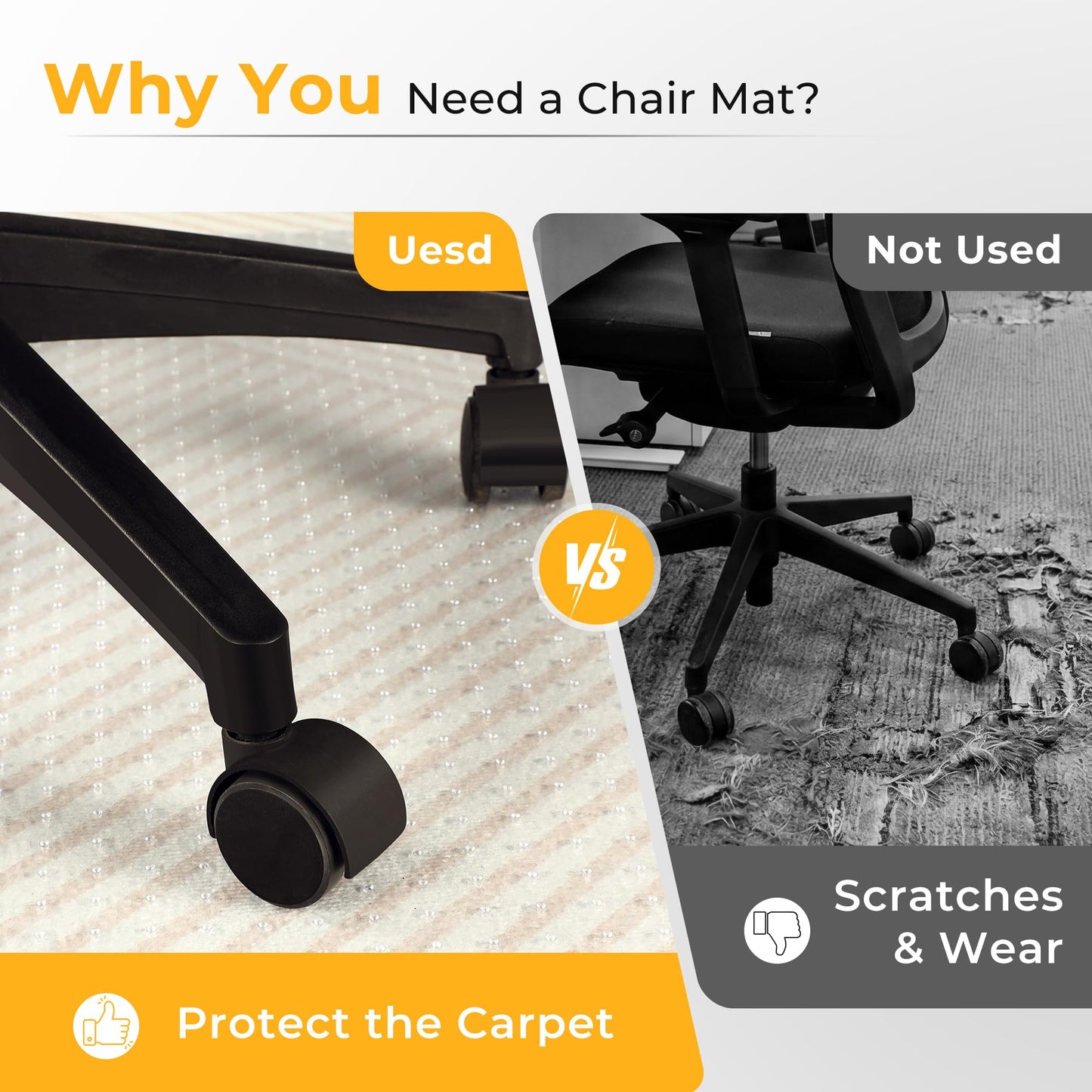 FRUITEAM 76x120cm Rectangular Clear Office Chair Mat for Carpet Protector